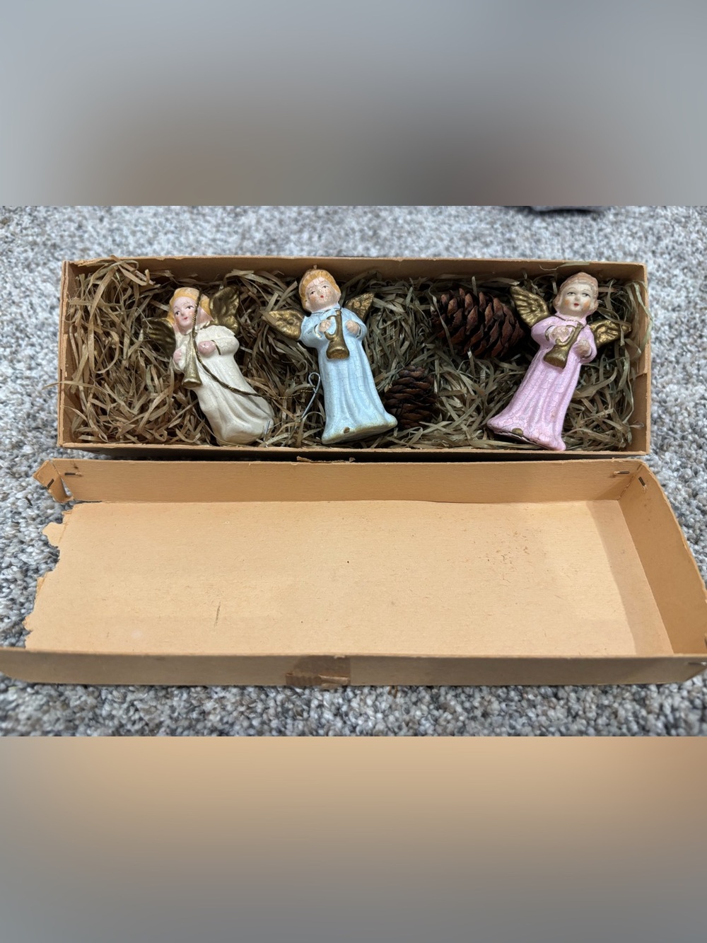 Vintage 1940s Paper Mache Angle Ornaments US Zone Western Germany Set of 3